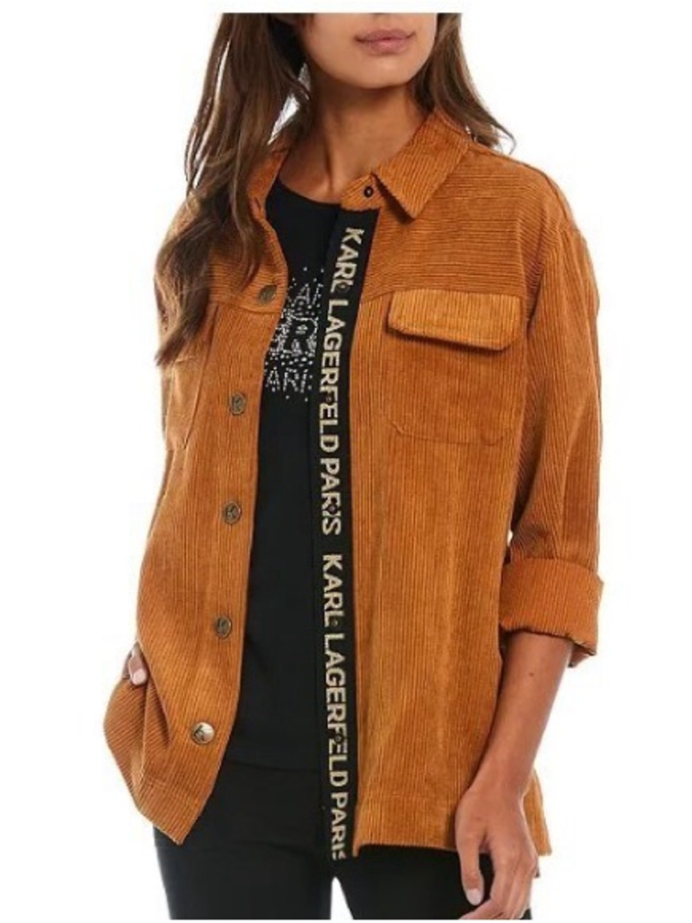 Karl Lagerfeld Corduroy Shirt Jacket in Caramel Brown
